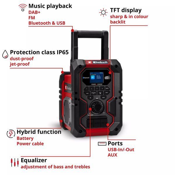 Гібридна радіостанція Einhell TE-CR 18 Li DAB+/FM/BT - Solo 3407995 фото