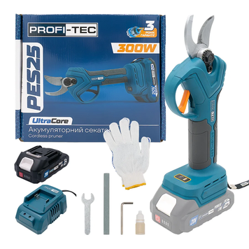 Акумуляторний секатор PROFI-TEC PES25 UltraCore (1&times;Акум (2.0 Аг), зарядне) 007644 фото