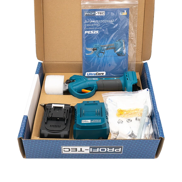 Аккумуляторный секатор PROFI-TEC PES25 UltraCore (1&times;Акум (2.0 Ач), зарядное) 007644 фото
