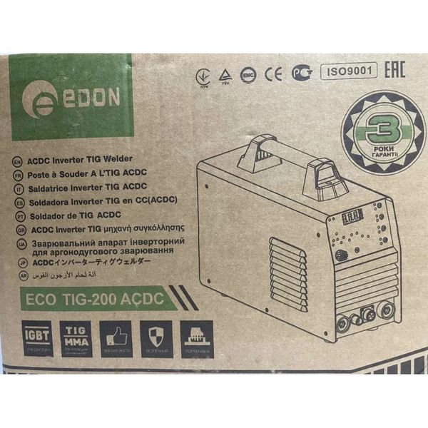 Мощная аргоновая сварка Edon Eco TIG-200 AC/DC : 8.5 кВт, 200 А, электрод 1.6-4.0мм Eco TIG-200AC/DC фото