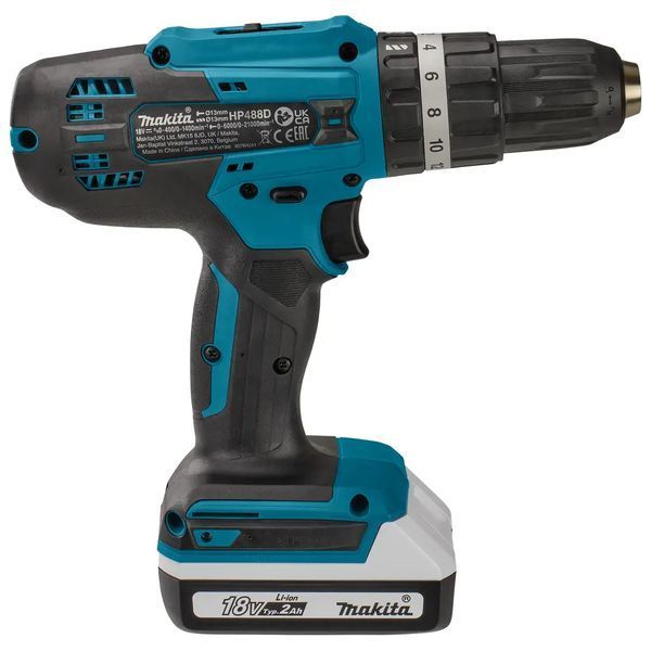 Профессиональная дрель-шуруповерт аккумуляторная ударная Makita HP488DWAE : с АКБ 2 шт 18V 1,5 Аh HP488DWAE фото