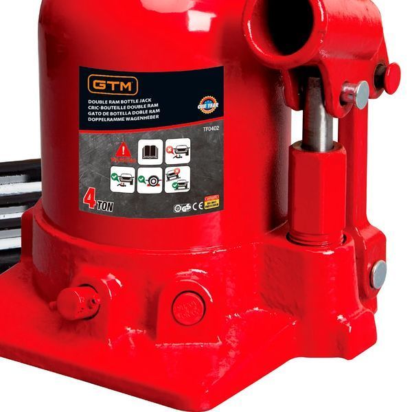 Домкрат гідравлічний пляшковий 4т GTM TF0402 двоштоковий : висота підйому 390 мм, вантажопідйомність 4 т 32919 фото