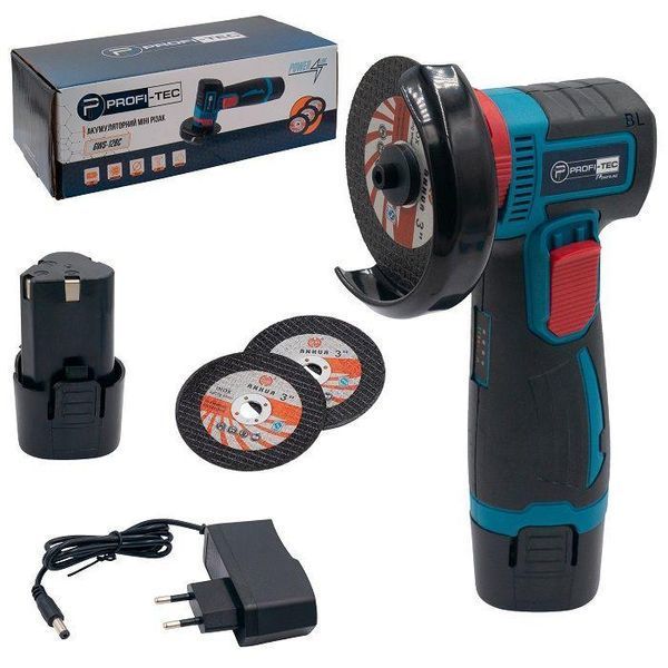 Акумуляторна кутова шліфмашина PROFI-TEC GWS-12BC (акум 2шт. 2 ампера і зарядка) 004977 фото