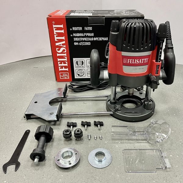 Мощный электрический ручной столярный фрезер FELISATTI ФМ-67/2200Е F61110: 2200 Вт, 8 и 12 цанга, 21000 об/мин F61110 фото