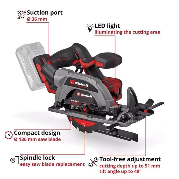 Пила циркулярная аккумуляторная Einhell Professional TP-CS 18/136-C Li BL - Solo (18В/каркас) 4331240 фото