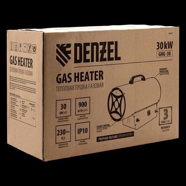 Газова теплова гармата прямого нагріву GHG-30 DENZEL, 300 м2, 30 кВт, 900 м3/ч, пропан-бутан 96479 фото