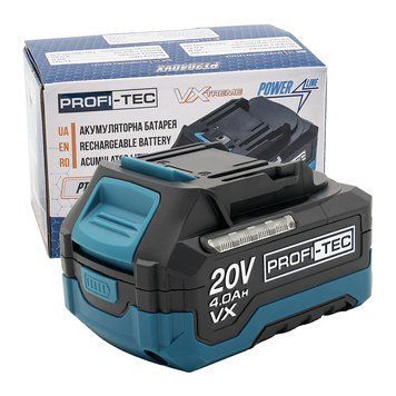 Аккумуляторная батарея PROFI-TEC PT2040VX POWERLine : 20V, 4.0Аh, с индикатором заряда, высокоточная (007021) 007021 фото
